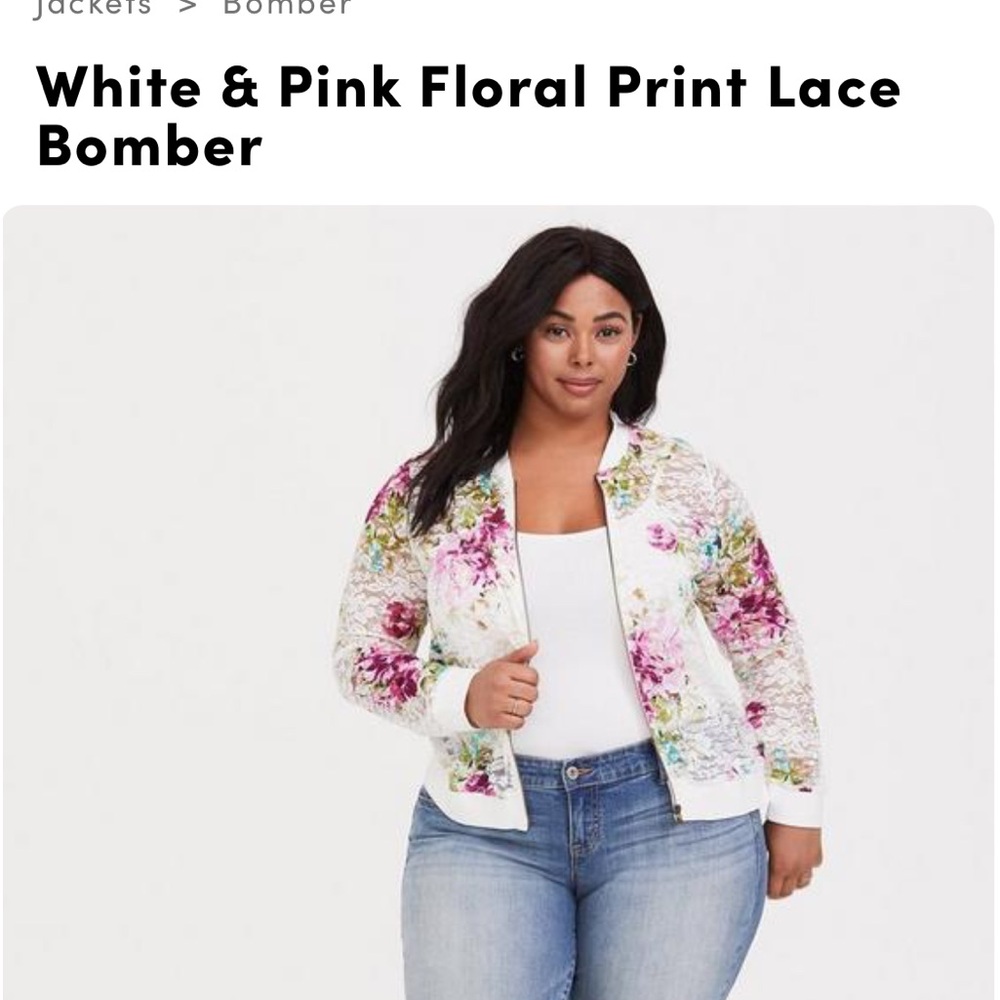 Torrid super soft White & Pink Floral Print Lace Bomber*** DISCOUNTED SHIPPING*